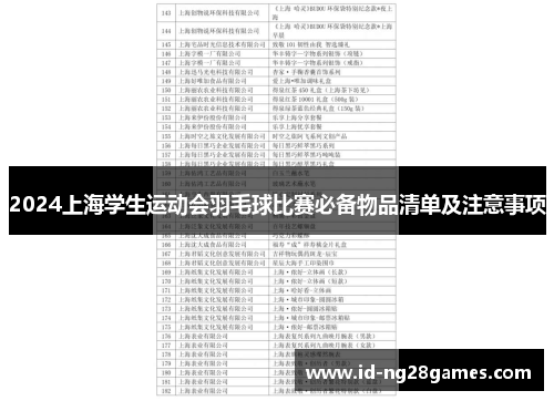 2024上海学生运动会羽毛球比赛必备物品清单及注意事项
